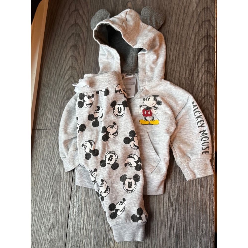 Disney Mickey Mouse Baby Boys Gray Hoodie and Joggers Set with Ears size12 month